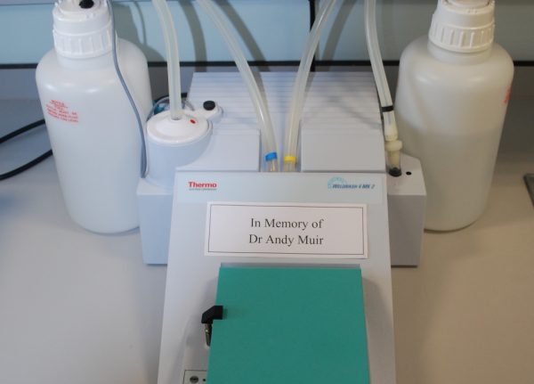 This microtitre plate reader allows us to measure 32 tests at one time.